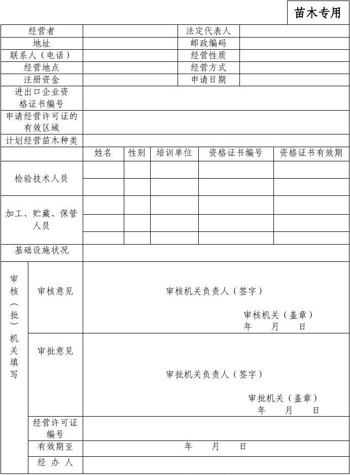 林木種子生產(chǎn)經(jīng)營許可證申請表(新苗木專用) (1)